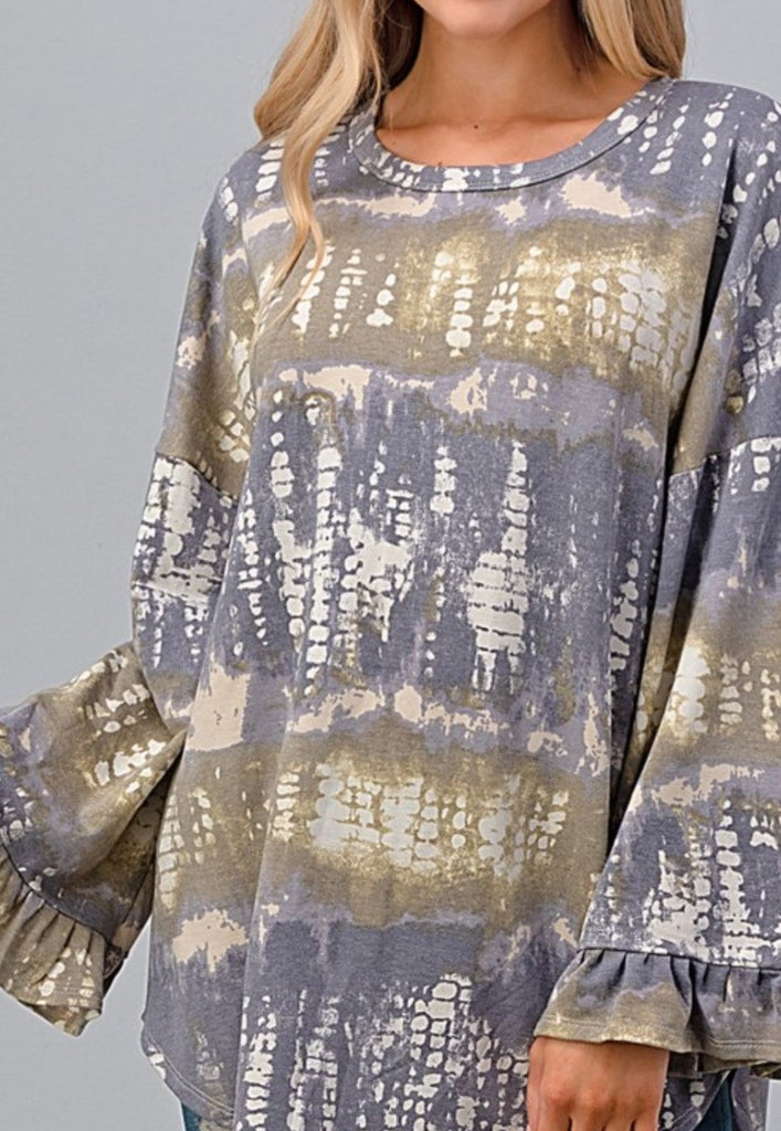 FEELING FREE TIE DYE TUNIC 4X 5X 6X IN GRAY & OLIVE--------SALE