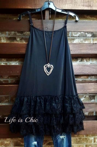 FULL OF GRACE CHARCOAL LACE SLIP DRESS EXTENDER TOP