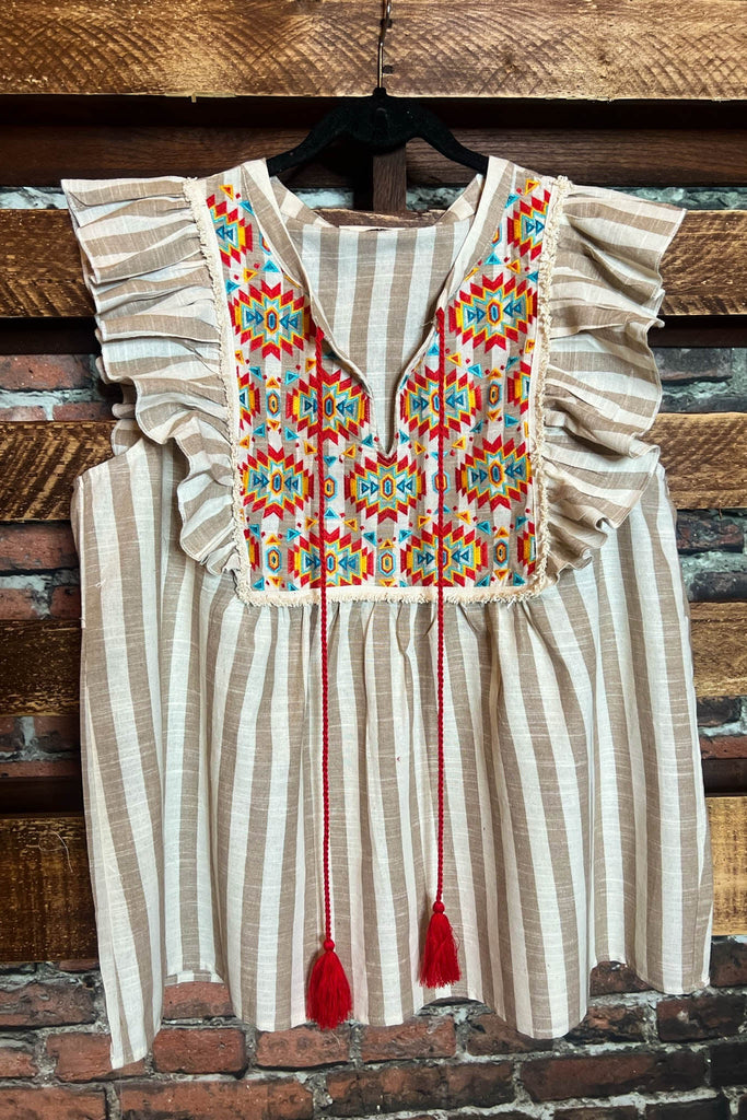 COUNTRY SOUL TAUPE & MULTI-COLOR BLOUSE---------SALE