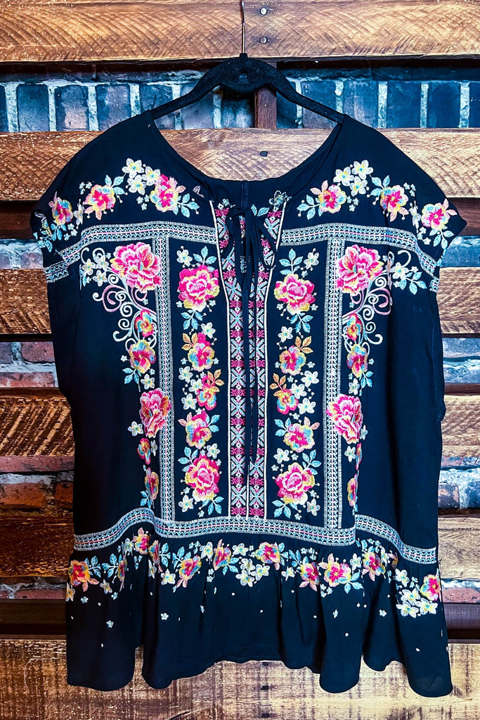 16-20 SIZE - EMBROIDERED BLOUSE IN BLACK---------SALE