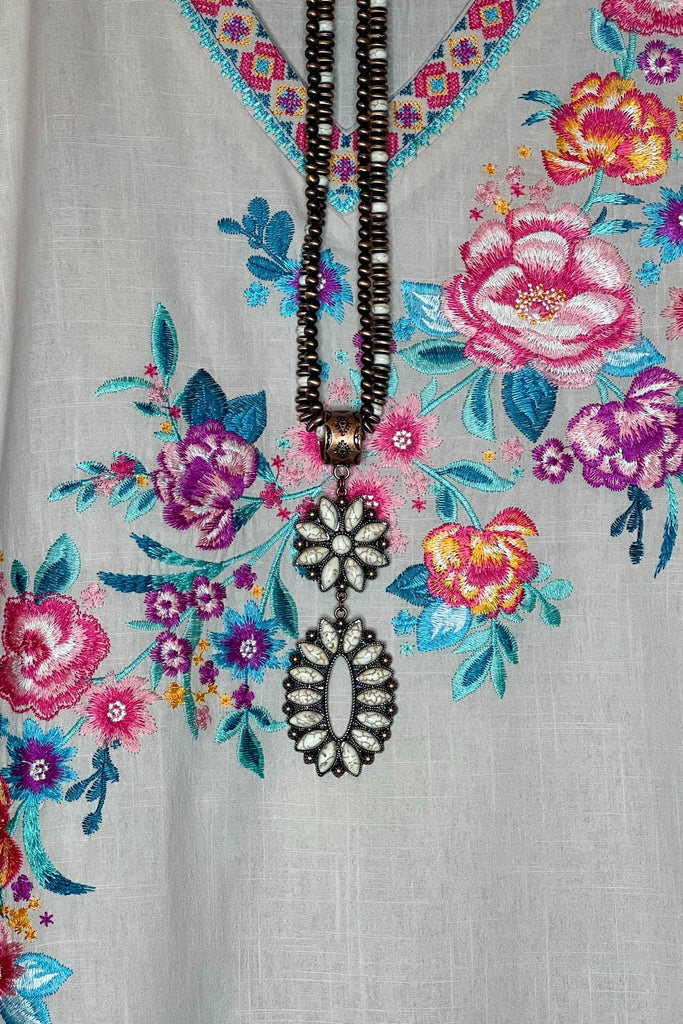 6-24 SIZE - Natural 100% Cotton Floral Embroidered Top--------SALE