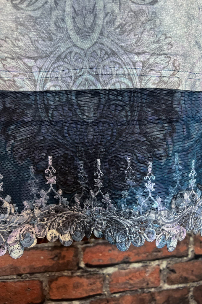 AN AFFAIR TO REMEMBER LACE EMBROIDERED TOP IN NAVY BLUE