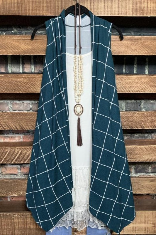 PLAID SOFT KNIT VEST IN TEAL-------SALE