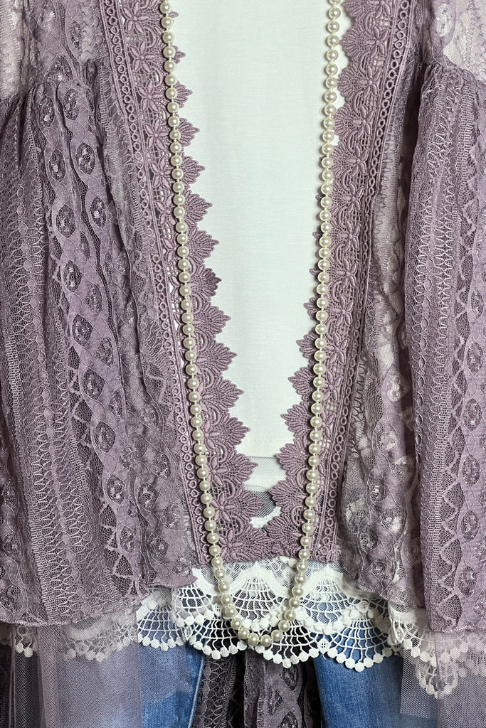 TIMELESS GLAMOUR LAVENDER LACE VEST DUSTER