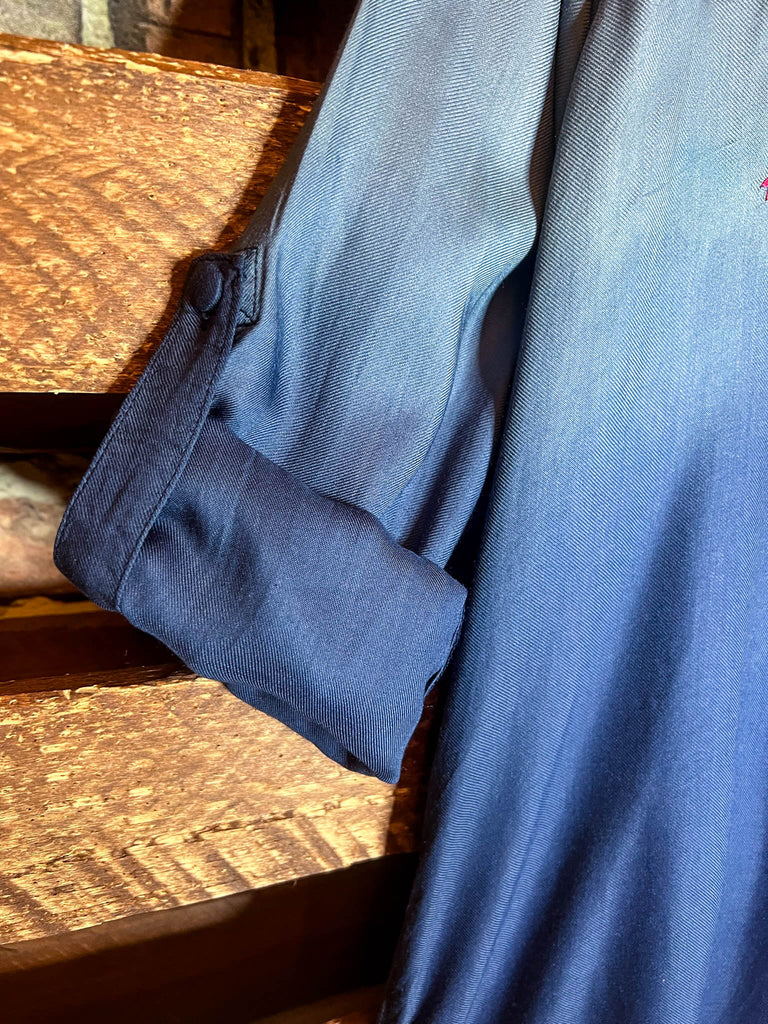 PEASANT GAUZE EMBROIDERED SHIRT IN BLUE TONES---------SALE