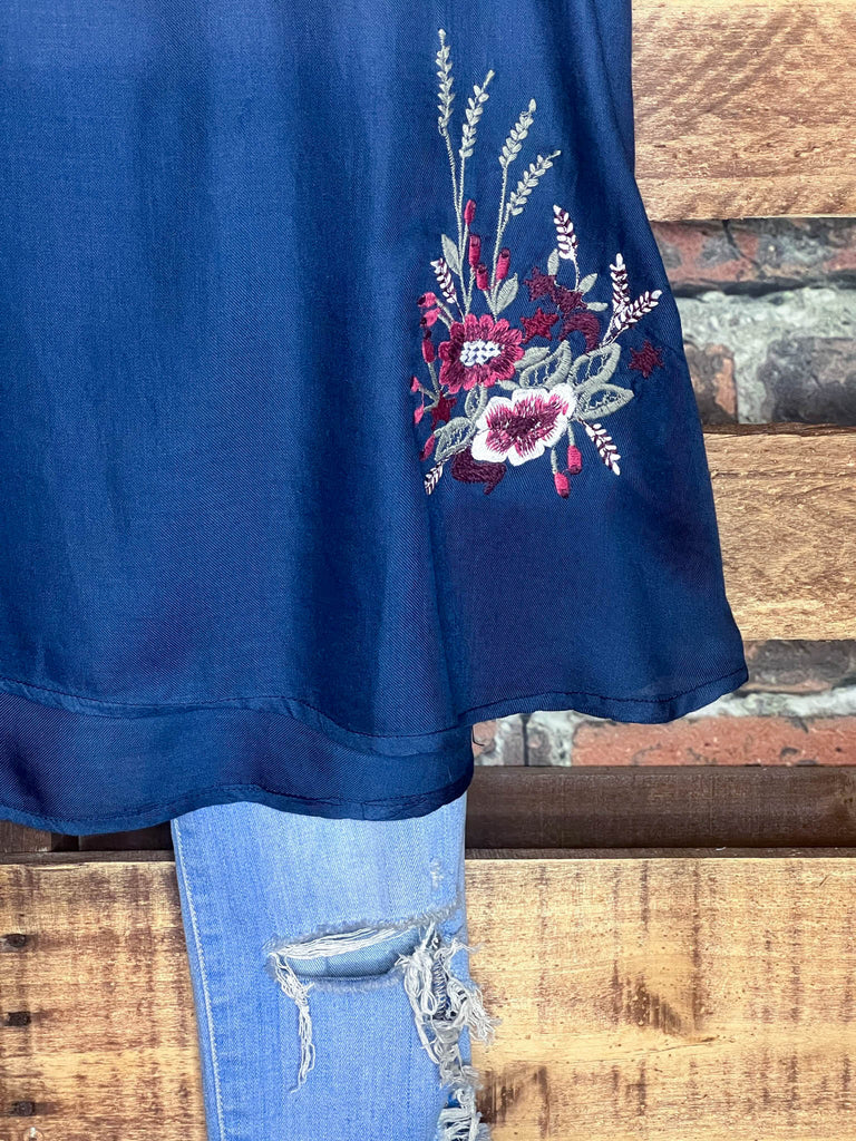 PEASANT GAUZE EMBROIDERED SHIRT IN BLUE TONES---------SALE