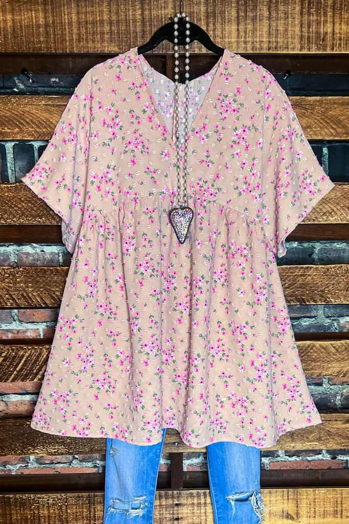 BEAUTIFUL TIMELESS FLORAL BABYDOLL TOP IN BLUSH ROSE--------SALE