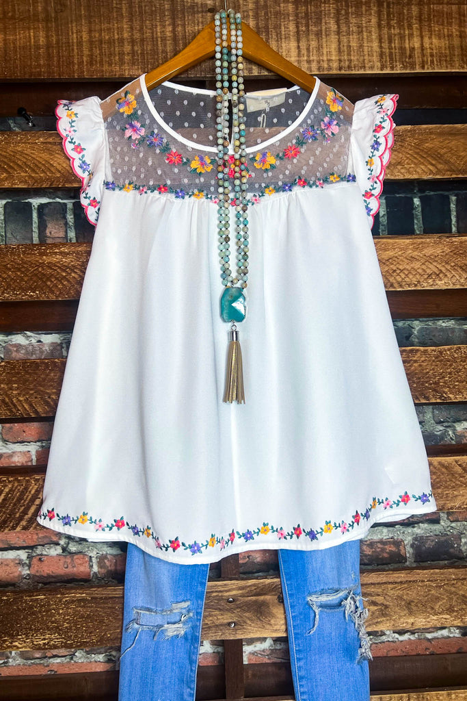 Lovely New Day Lace Embroidered Blouse in Ivory---------Sale