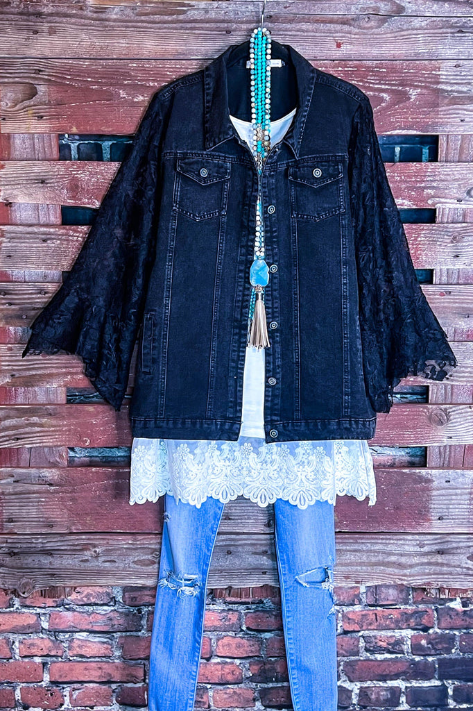 Downtown Loving Moment Lace & Black Denim Jacket