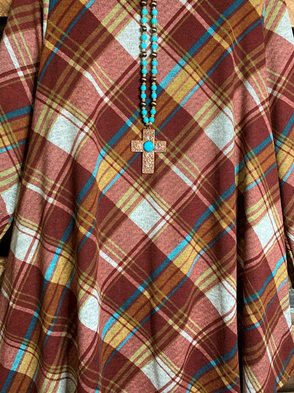 14-18 SIZE - PLAID SWEATER DRESS WITH POCKETS IN BRICK---SALE