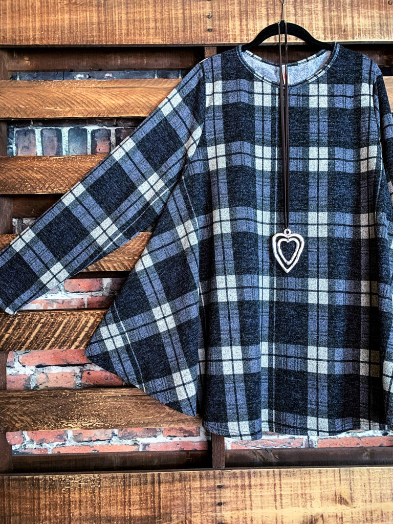 22-26 PLAID HACCI SWEATER TUNIC IN BLACK & MIX-------SALE