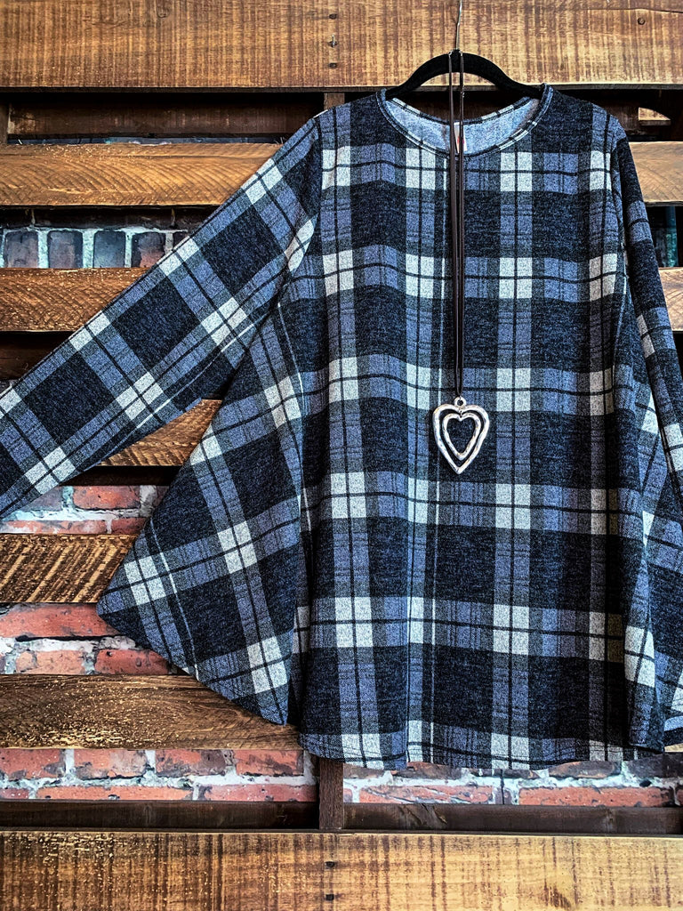 22-26 PLAID HACCI SWEATER TUNIC IN BLACK & MIX-------SALE