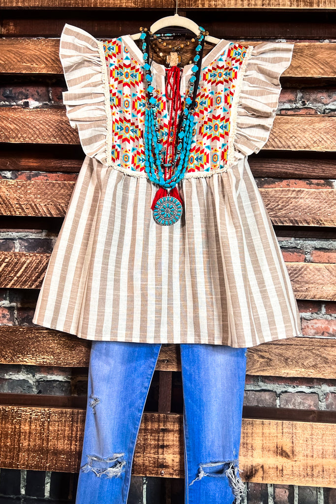 COUNTRY SOUL TAUPE & MULTI-COLOR BLOUSE---------SALE