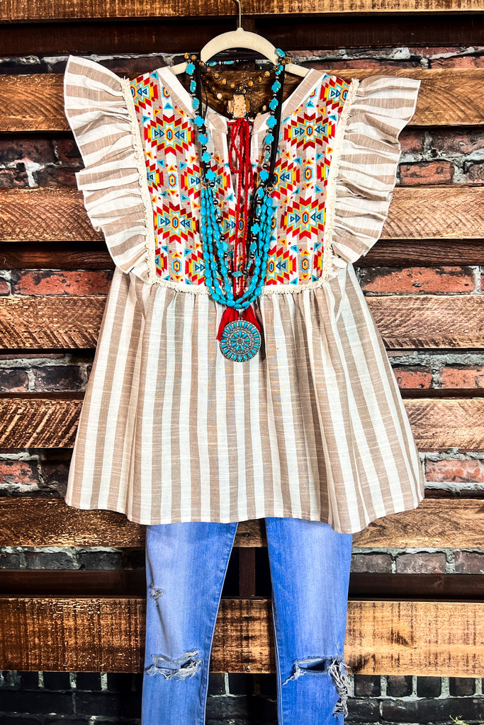 COUNTRY SOUL TAUPE & MULTI-COLOR BLOUSE---------SALE