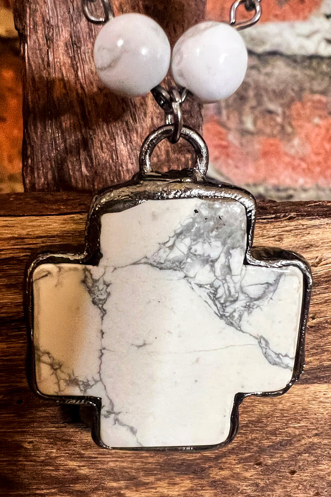 LUCKIEST BLESSED CHARM CROSS WHITE NATURAL STONE