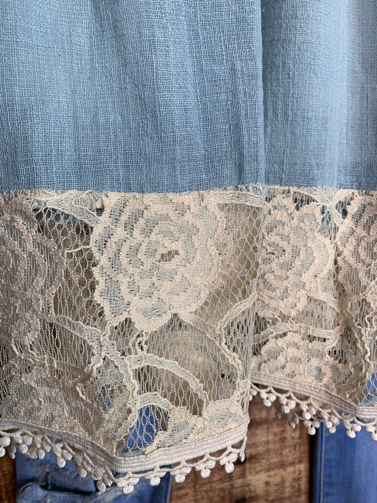 You and Me Could Write a Good Romance Lace Dress in Beige & Light Blue--------SALE