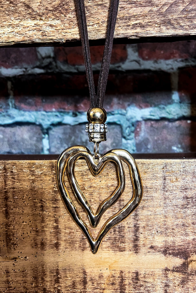 HEART ON HEART 02 PCS SET NECKLACE & EARRING GOLD COLOR