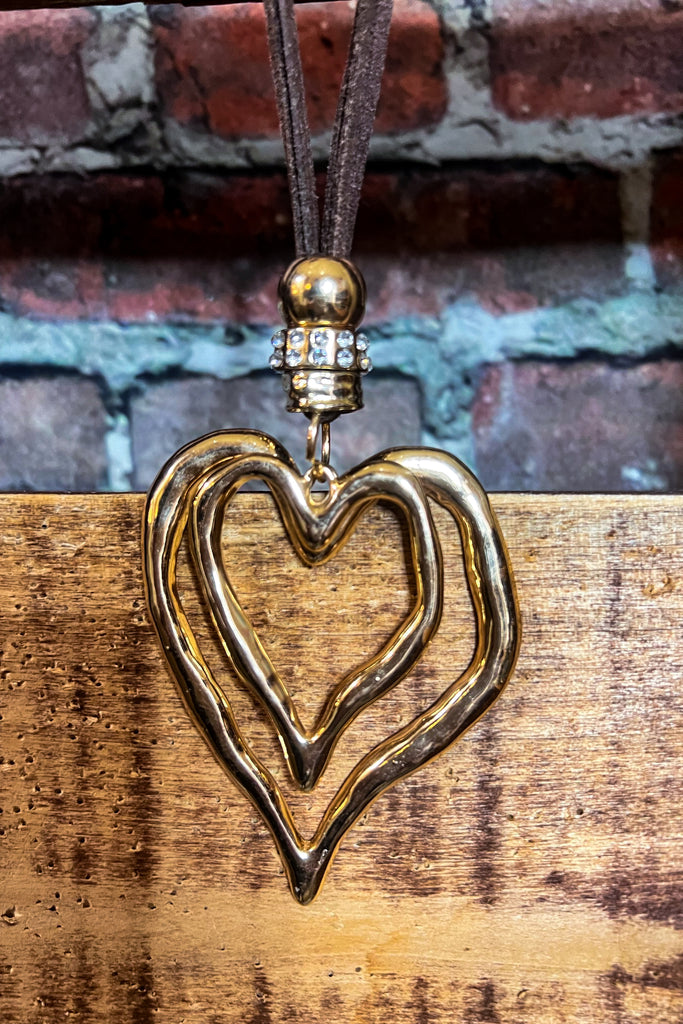 HEART ON HEART 02 PCS SET NECKLACE & EARRING GOLD COLOR