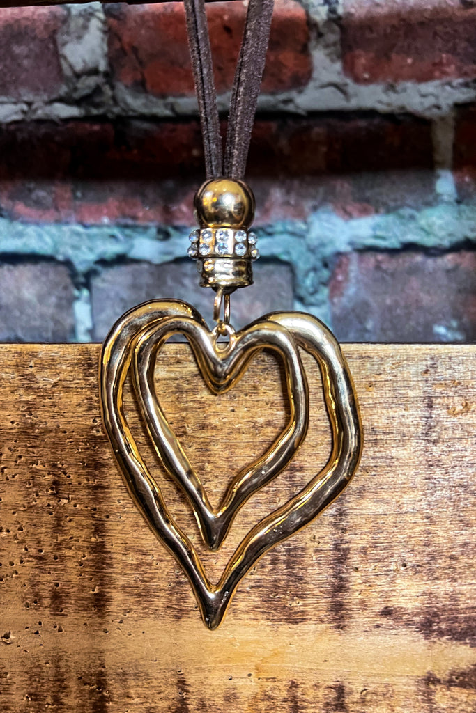 HEART ON HEART 02 PCS SET NECKLACE & EARRING GOLD COLOR