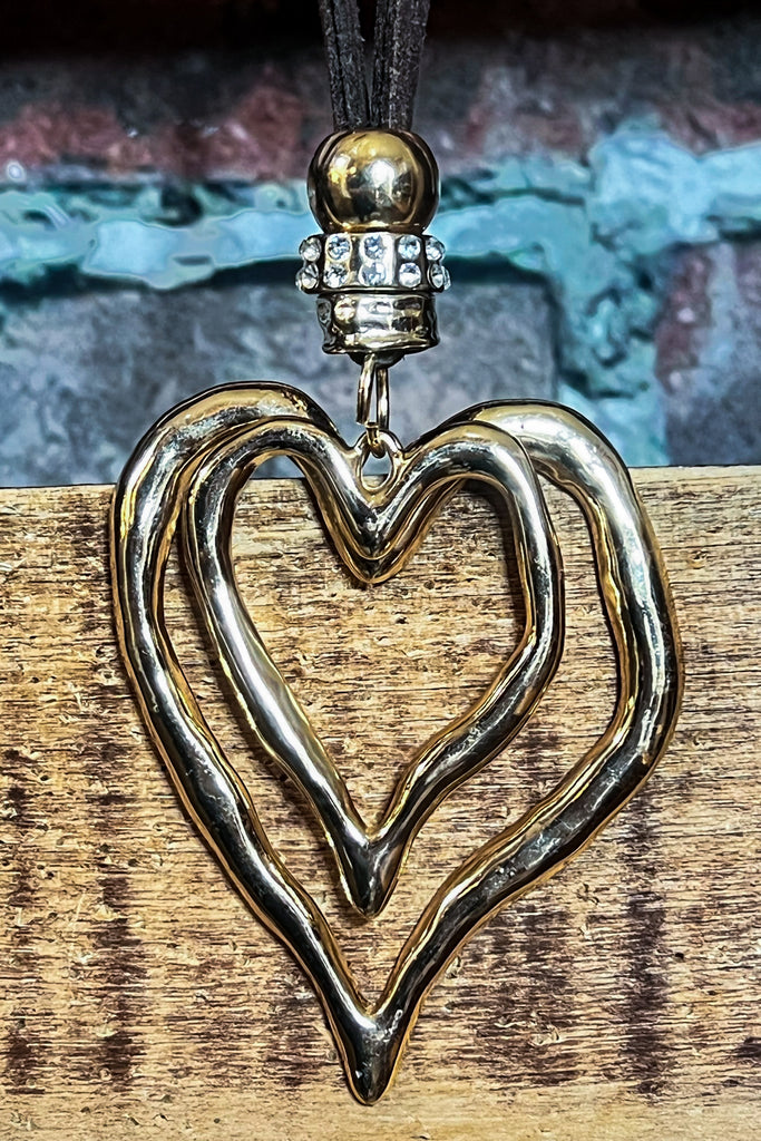 HEART ON HEART 02 PCS SET NECKLACE & EARRING GOLD COLOR