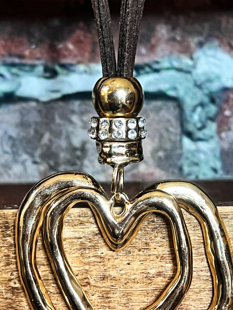 HEART ON HEART 02 PCS SET NECKLACE & EARRING GOLD COLOR