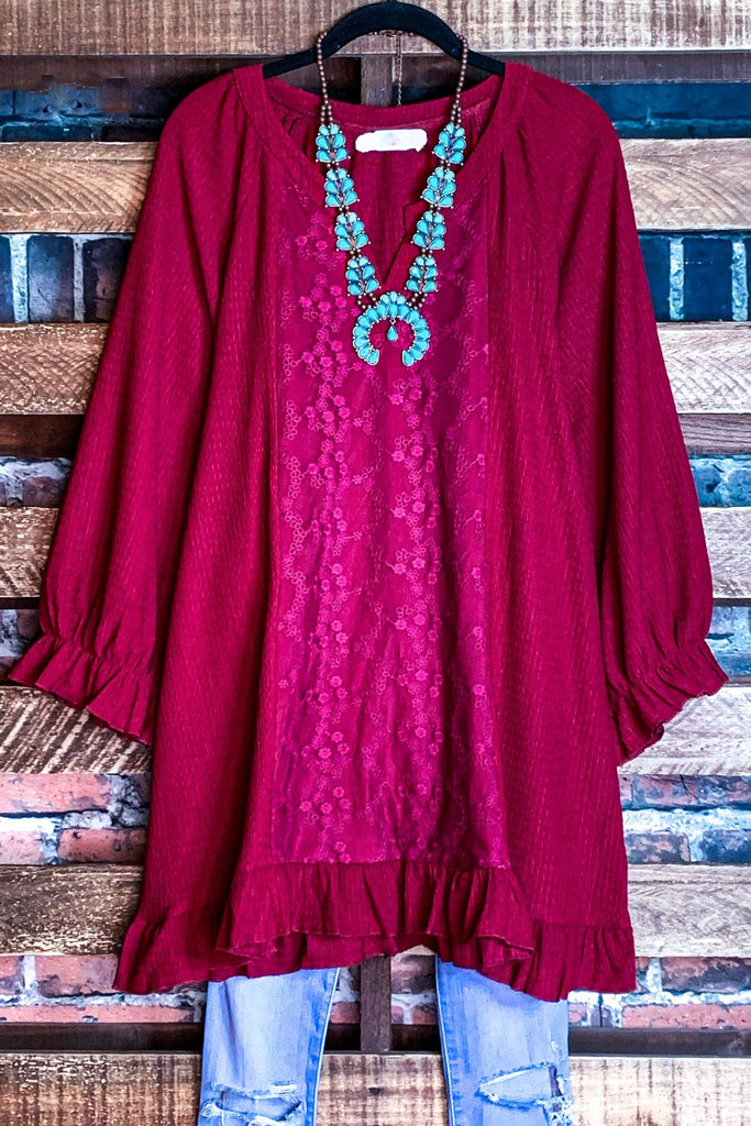 SMALL TO 2X Uptown Sweet Moments Crimson Lace Top--------SALE