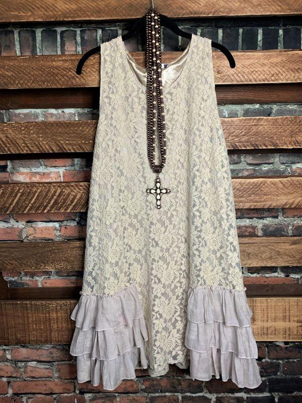 LACE DRESS IN TAUPE