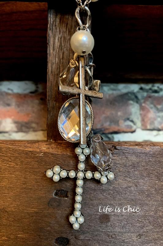 You Decorated My Life Fab Pearl Cross & Crystal Necklace