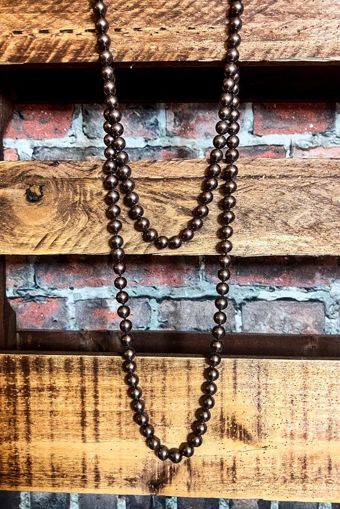 LONG PEARL BEAD NECKLACE SET IN BROWN MOCHA