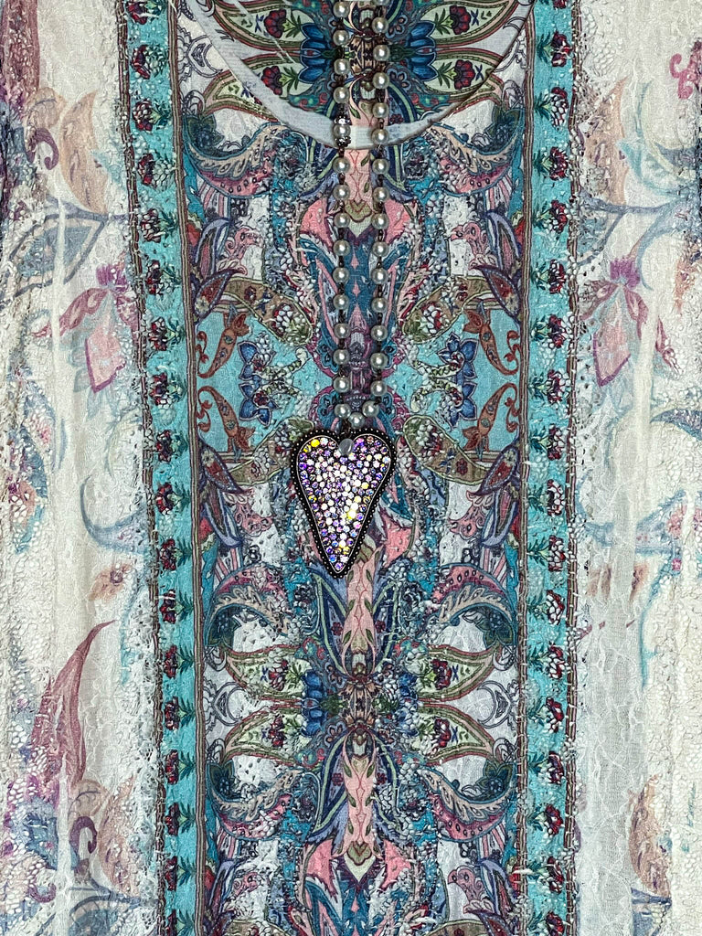 Feel The Love Lace Layered Tunic in Turquoise Multi