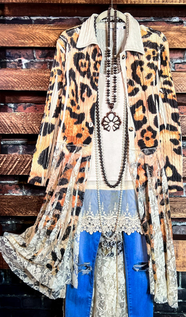 FABULOUS & STYLISH LEOPARD PRINT LACE LONG JACKET CARDIGAN