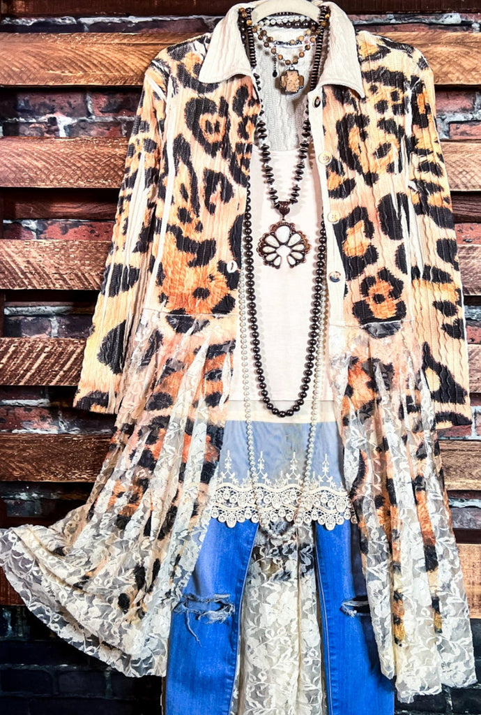 FABULOUS & STYLISH LEOPARD PRINT LACE LONG JACKET CARDIGAN