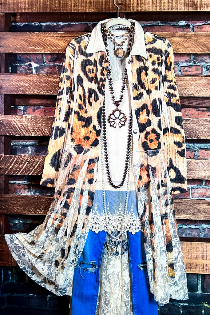 FABULOUS & STYLISH LEOPARD PRINT LACE LONG JACKET CARDIGAN