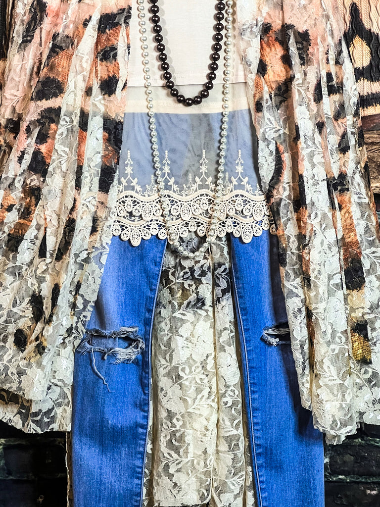 FABULOUS & STYLISH LEOPARD PRINT LACE LONG JACKET CARDIGAN