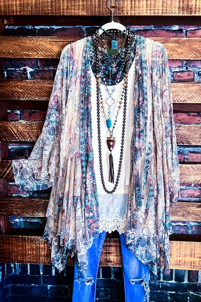 Like a Love Song Vintage-Inspired Lace Cardigan in Beige Turquoise