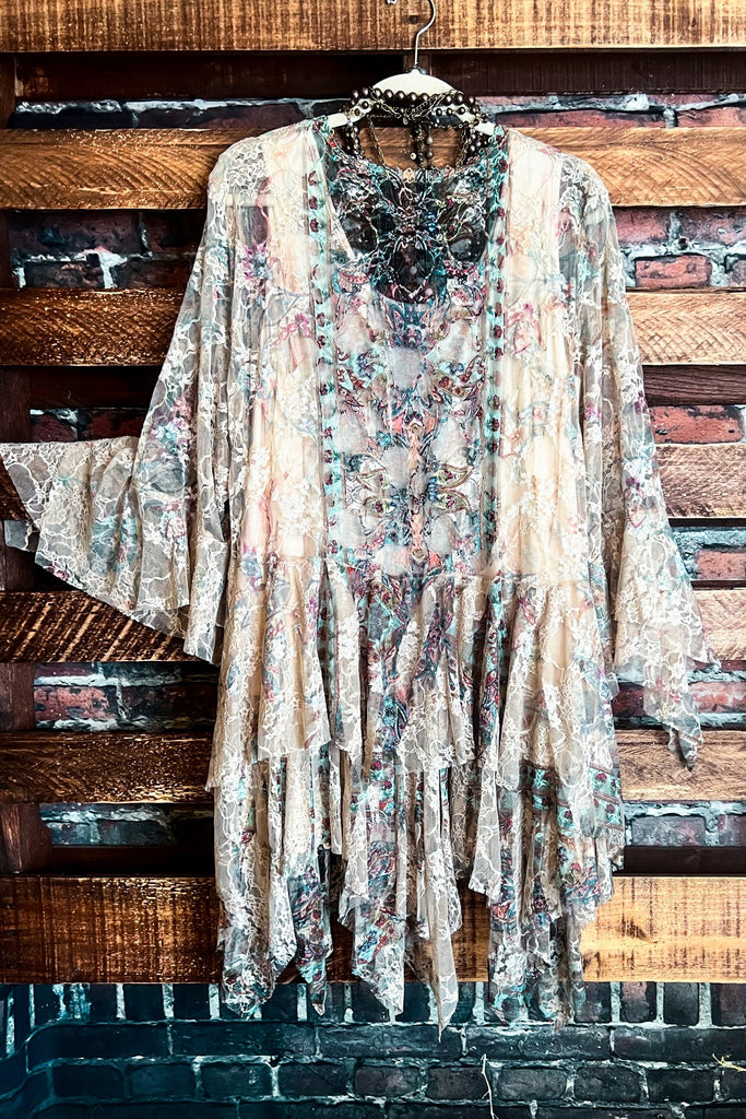 Like a Love Song Vintage-Inspired Lace Cardigan in Beige Turquoise