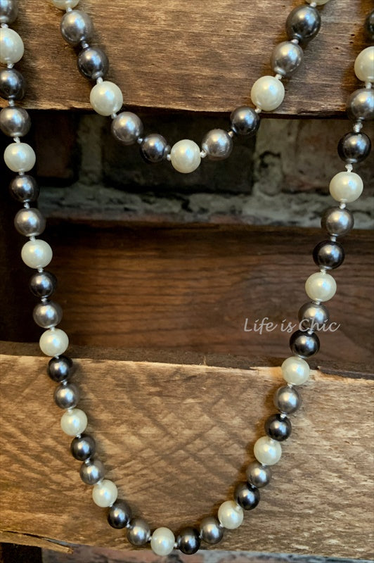 TIMELESS CLASSIC GRAY TONES LONG NECKLACE LAYERED PEARL