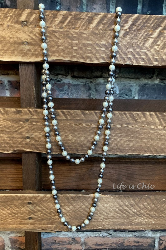 TIMELESS CLASSIC GRAY TONES LONG NECKLACE LAYERED PEARL
