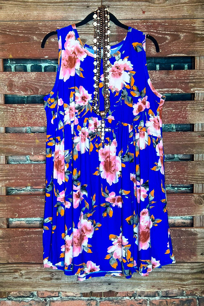 14-16 ROYAL BLUE FLORAL DRESS ---------SALE