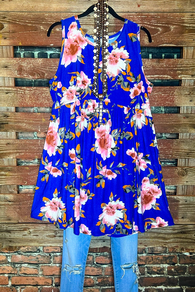 14-16 ROYAL BLUE FLORAL DRESS ---------SALE