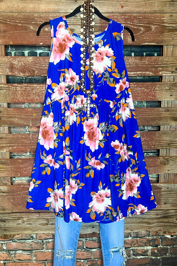 14-16 ROYAL BLUE FLORAL DRESS ---------SALE