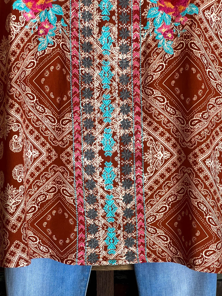 14-18 SIZE - RUSTIC BOHO EMBROIDERED TOP IN RUST--------SALE