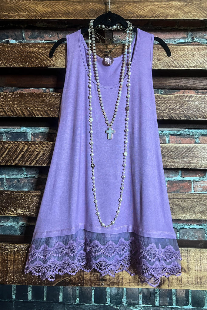 LACE SLIP DRESS EXTENDER TOP CAMI IN LAVENDER-----------SALE