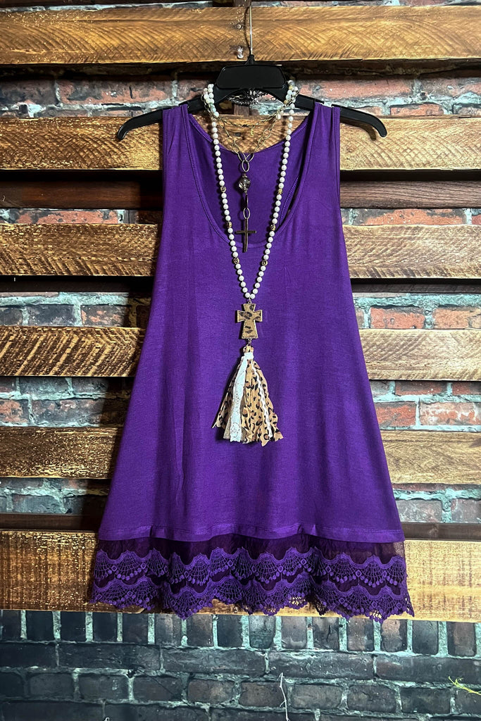 LACE SLIP DRESS EXTENDER TOP CAMI IN PURPLE------SALE