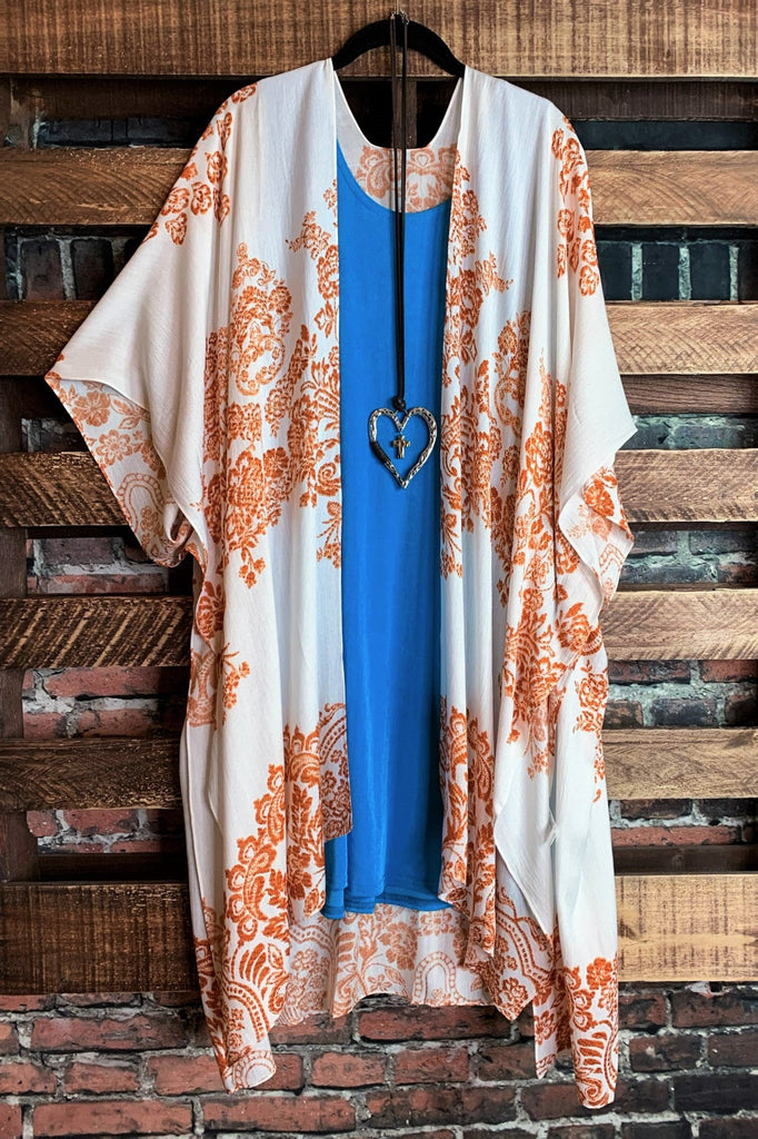 Sunshine Day Gauze Kimono in Ivory and Rust
