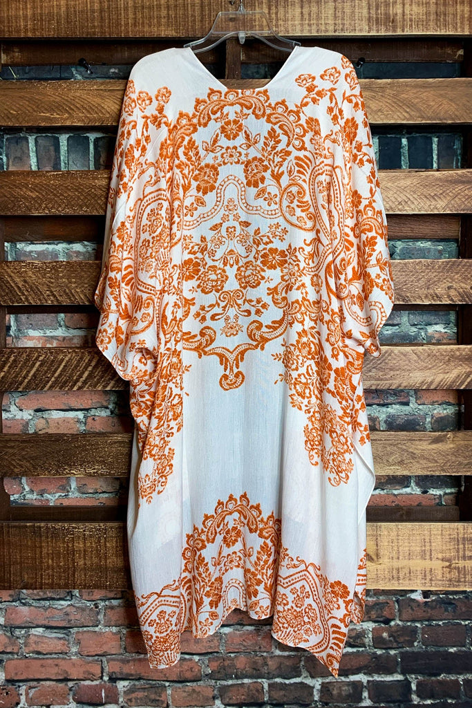 Sunshine Day Gauze Kimono in Ivory and Rust