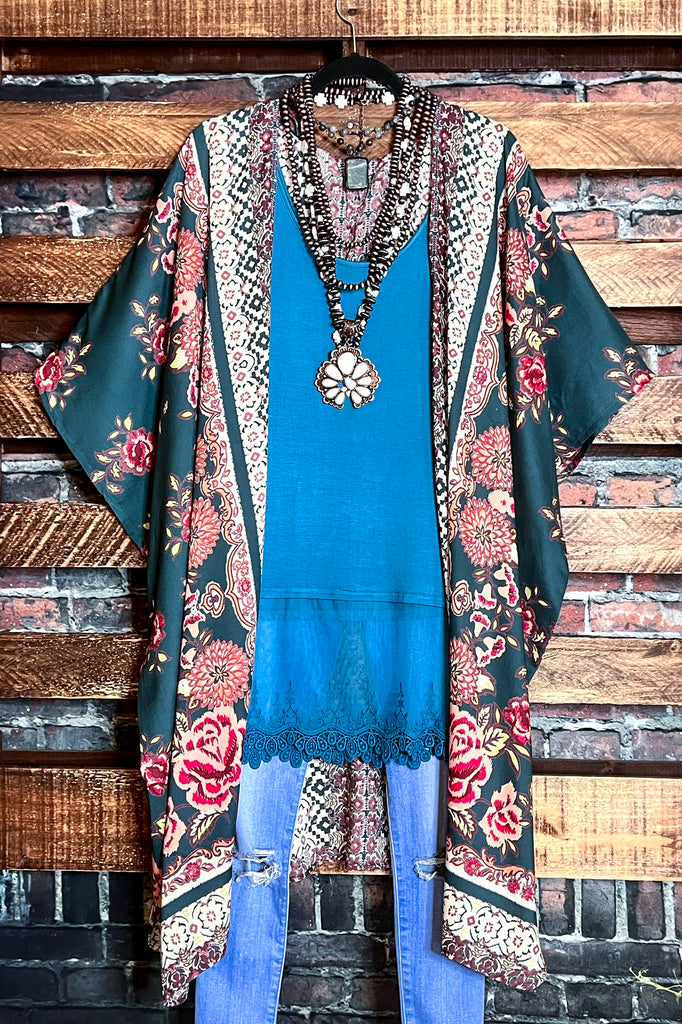 BEYOND BEAUTY OLIVE FLORAL OVERSIZED KIMONO