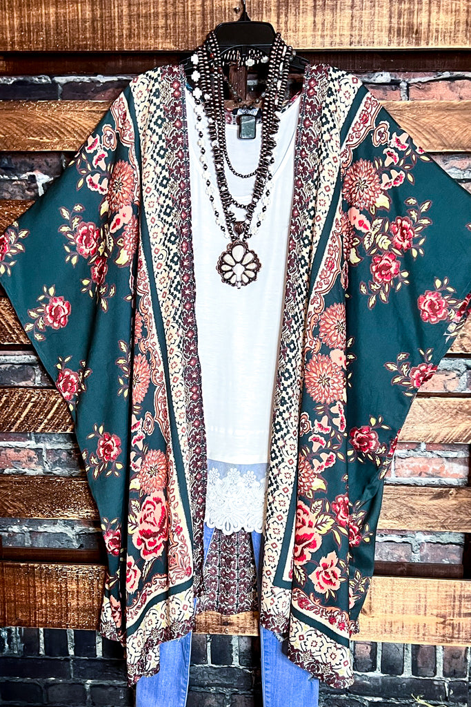 BEYOND BEAUTY OLIVE FLORAL OVERSIZED KIMONO