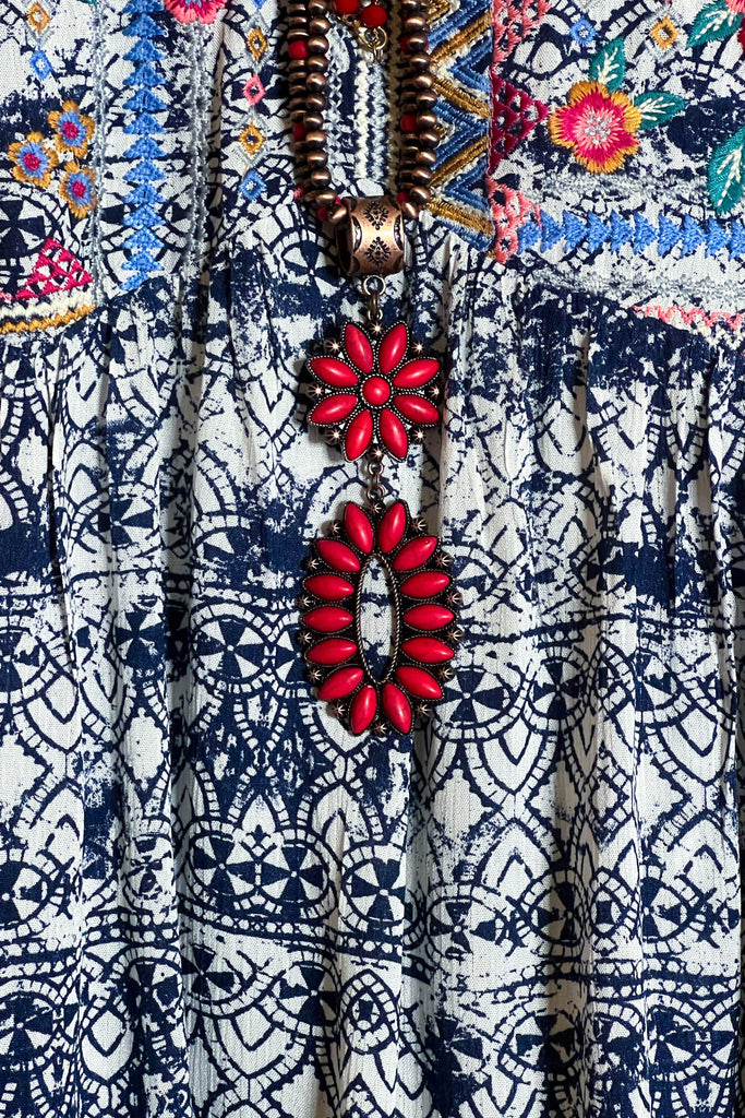 MORNING MUSE NAVY PRINT & IVORY EMBROIDERED TOP