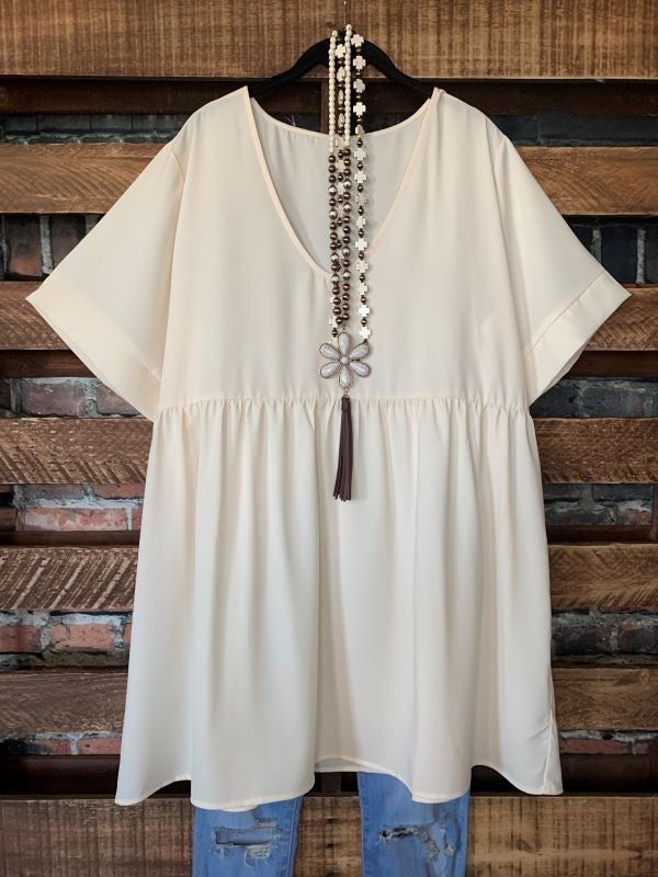 1X - 3X Easy To Love Comfy Casual Tunic in Cream------sale